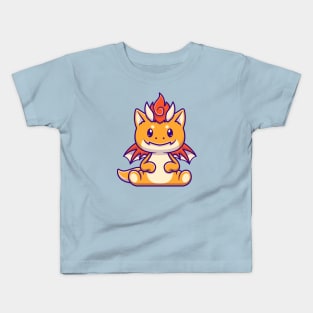 Cute Baby Orange Dragon Sitting Cartoon Kids T-Shirt